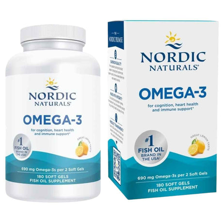 capsulas-blandas	Frasco de suplemento Nordic Naturals Omega-3 sabor limón 180 cápsulas blandas