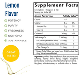 Información del suplemento de Nordic Naturals Omega-3 aceite de pescado líquido sabor limón de 237 ml.