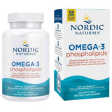 Frasco y caja frontal de Nordic Naturals Omega-3 Phospholipids, presentación de 60 cápsulas blandas