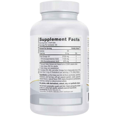 Información del suplemento de Nordic Naturals ProOmega 2000, presentación de 90 cápsulas blandas