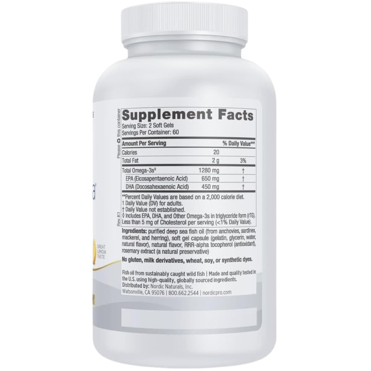 Tabla Nutricional suplemento Nordic Naturals ProOmega Limón 120 cápsulas