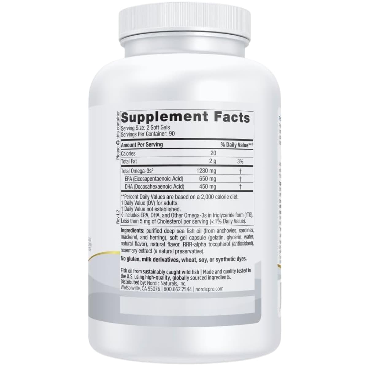 Tabla Nutricional suplemento Nordic Naturals ProOmega Limón 180 cápsulas
