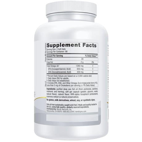 Tabla Nutricional suplemento Nordic Naturals ProOmega Limón 180 cápsulas
