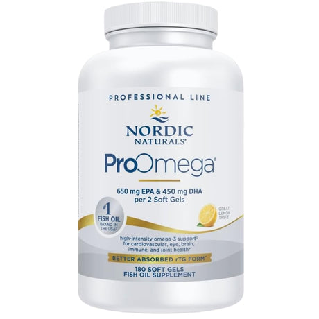 Frasco de suplemento Nordic Naturals ProOmega Limón 180 cápsulas