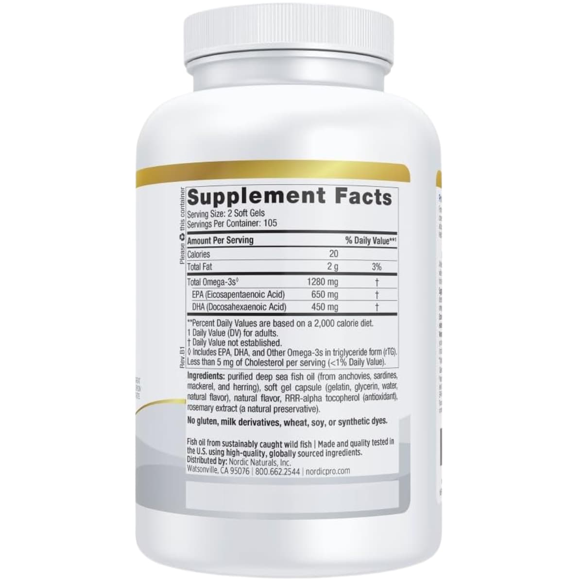 Tabla Nutricional suplemento Nordic Naturals ProOmega Limón 210 cápsulas