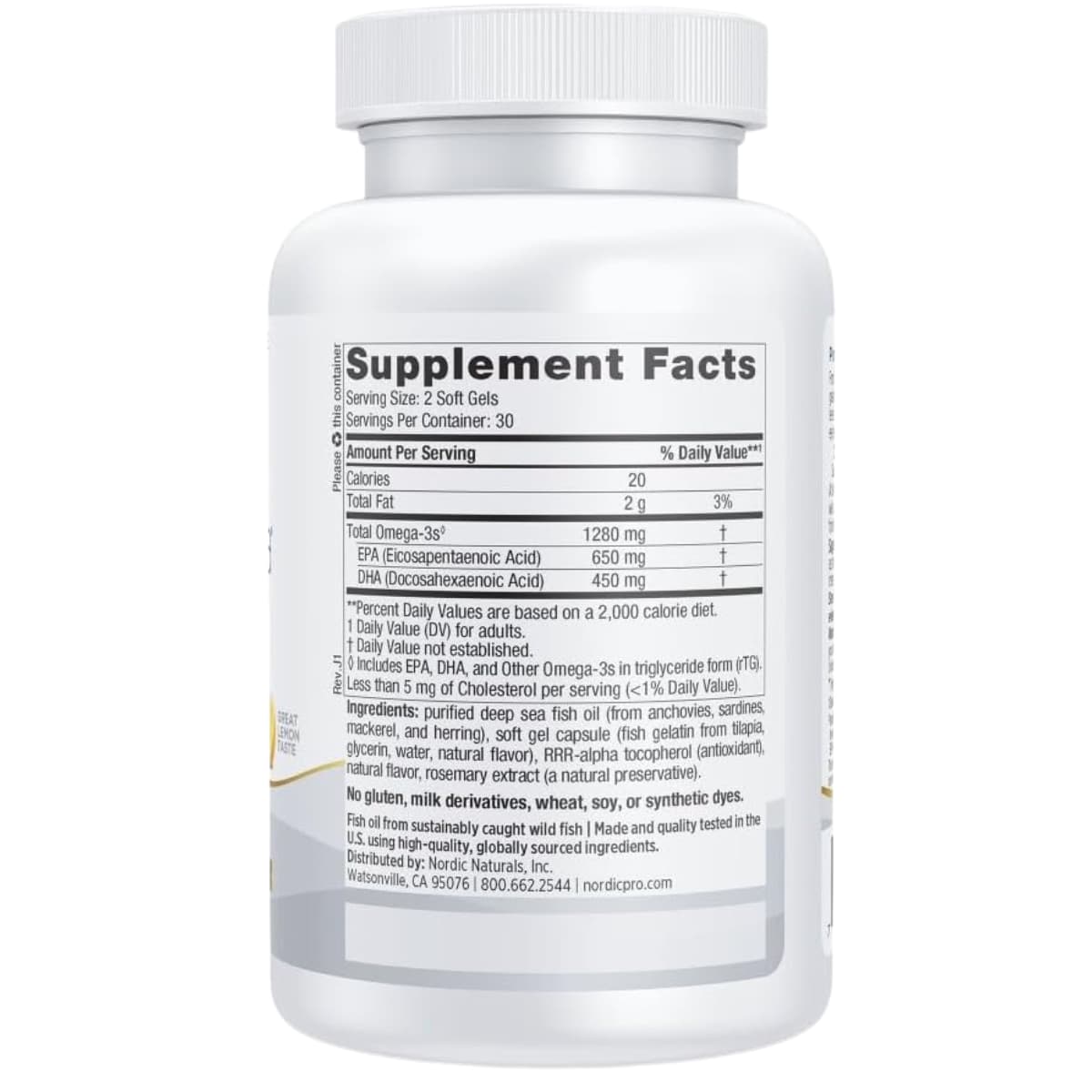 Tabla Nutricional suplemento Nordic Naturals ProOmega Limón 60 cápsulas