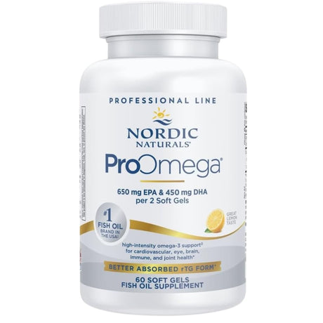 Frasco de suplemento Nordic Naturals ProOmega Limón 60 cápsulas