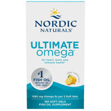 Frasco de suplemento Nordic Naturals Ultimate Omega Limón 180 cápsulas blandas