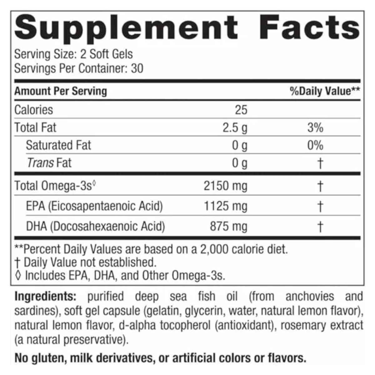 Tabla nutricional del suplemento Nordic Naturals Ultimate Omega 2X limón 60 cápsulas blandas