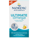Frasco de suplemento Nordic Naturals Ultimate Omega Limón 90 cápsulas blandas