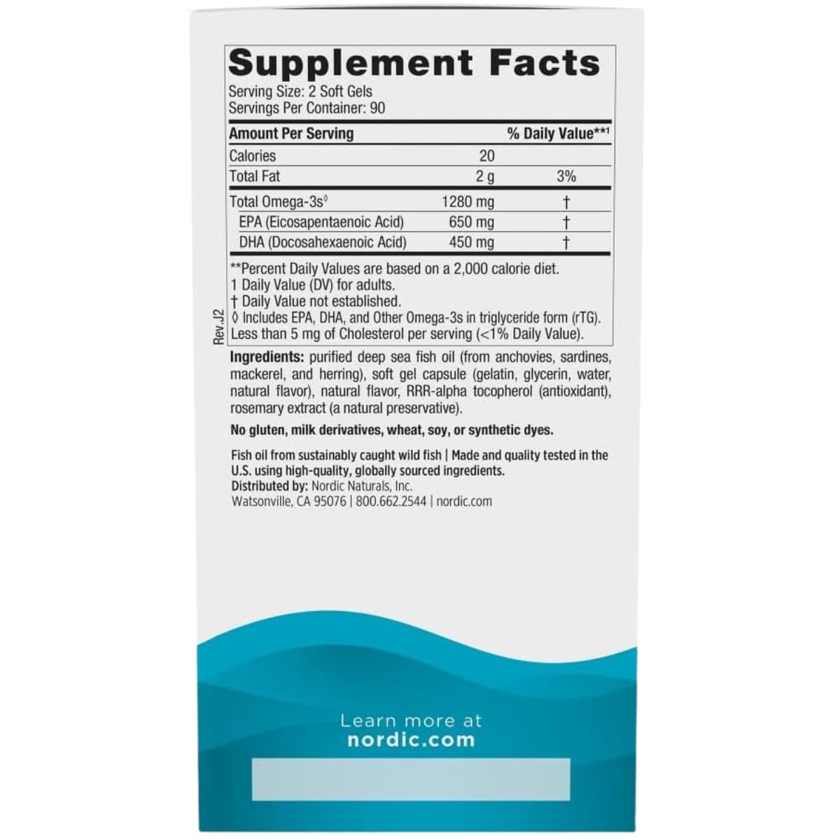 Tabla nutricional del suplemento Nordic Naturals Ultimate Omega Limón 180 cápsulas blandas