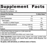 Tabla nutricional del suplemento Nordic Naturals Vitamina D3 Frutos del Bosque 1000 UI 120 Gomitas