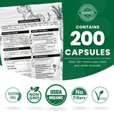 Tabla nutricional del suplemento Nourishing Nutrients Maca Negra Gelatinizada Orgánica 200 cápsulas veganas