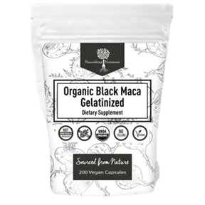 Bolsa de suplemento Nourishing Nutrients Maca Negra Gelatinizada Orgánica 200 cápsulas veganas