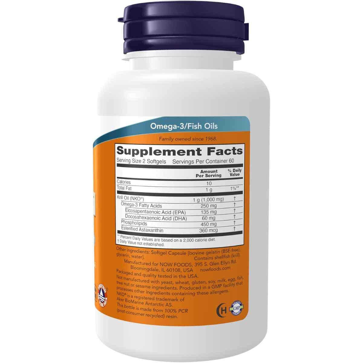 Tabla nutricional del suplemento NOW Foods Aceite de Krill 500 mg 120 cápsulas blandas