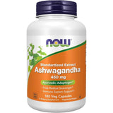 Frasco de suplemento Now Foods Ashwagandha 180 cápsulas vegetales