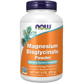 NOW Foods bisglicinato de magnesio en polvo, 227 g, vista frontal.