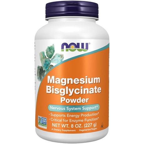 NOW Foods bisglicinato de magnesio en polvo, 227 g, vista frontal.