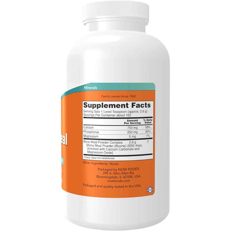 Tabla nutricional del suplemento NOW Foods Calcio de Harina de Huesos 1 lb