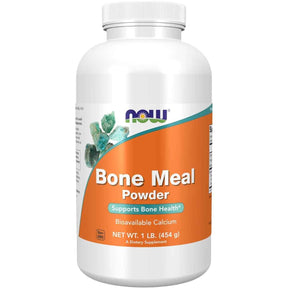 Frasco de suplemento NOW Foods Calcio de Harina de Huesos 1 lb