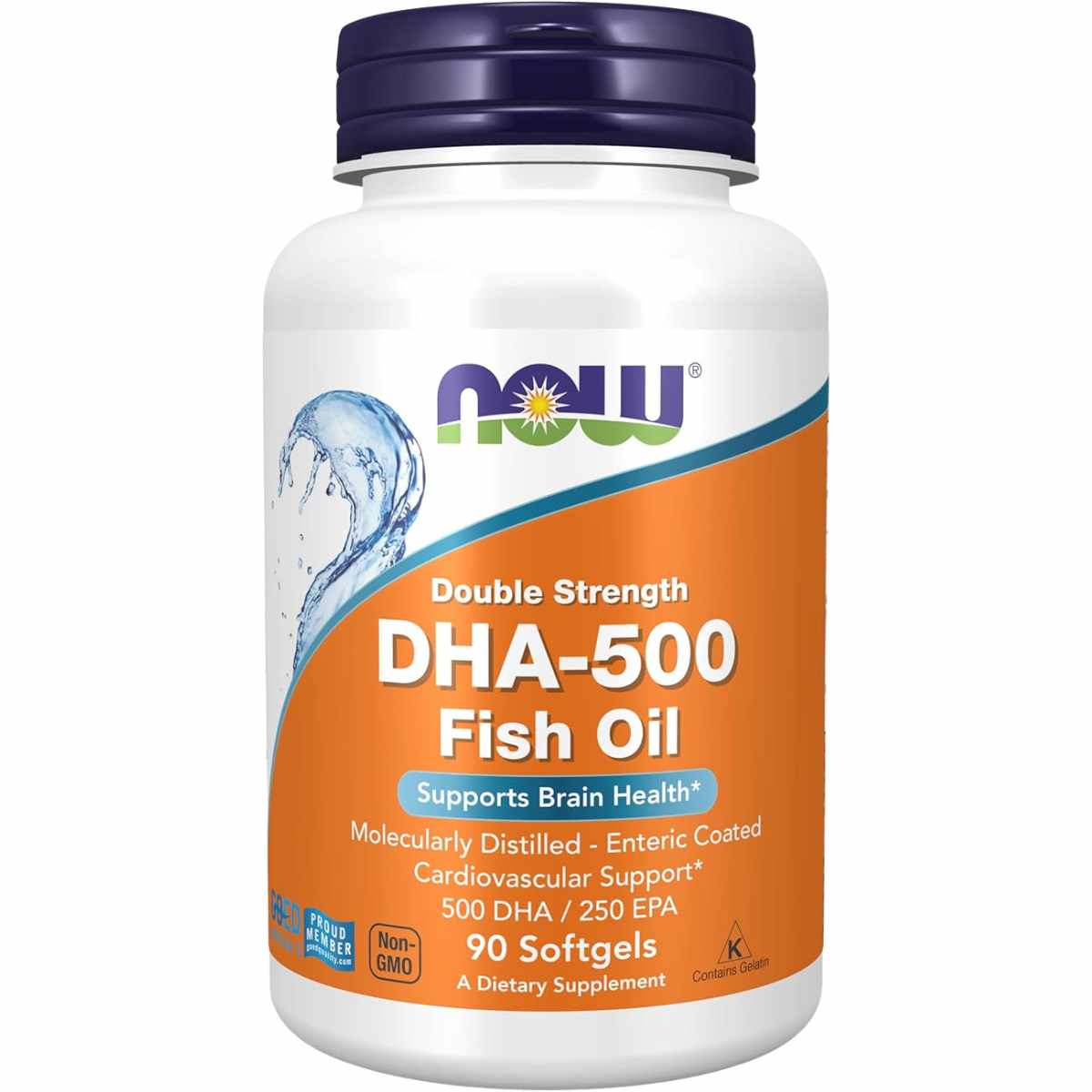 NOW Foods DHA-500 mg Aceite de Pescado - Doble Concentración - 90 Cápsulas Blandas, Omega-3 puro y destilado molecularmente