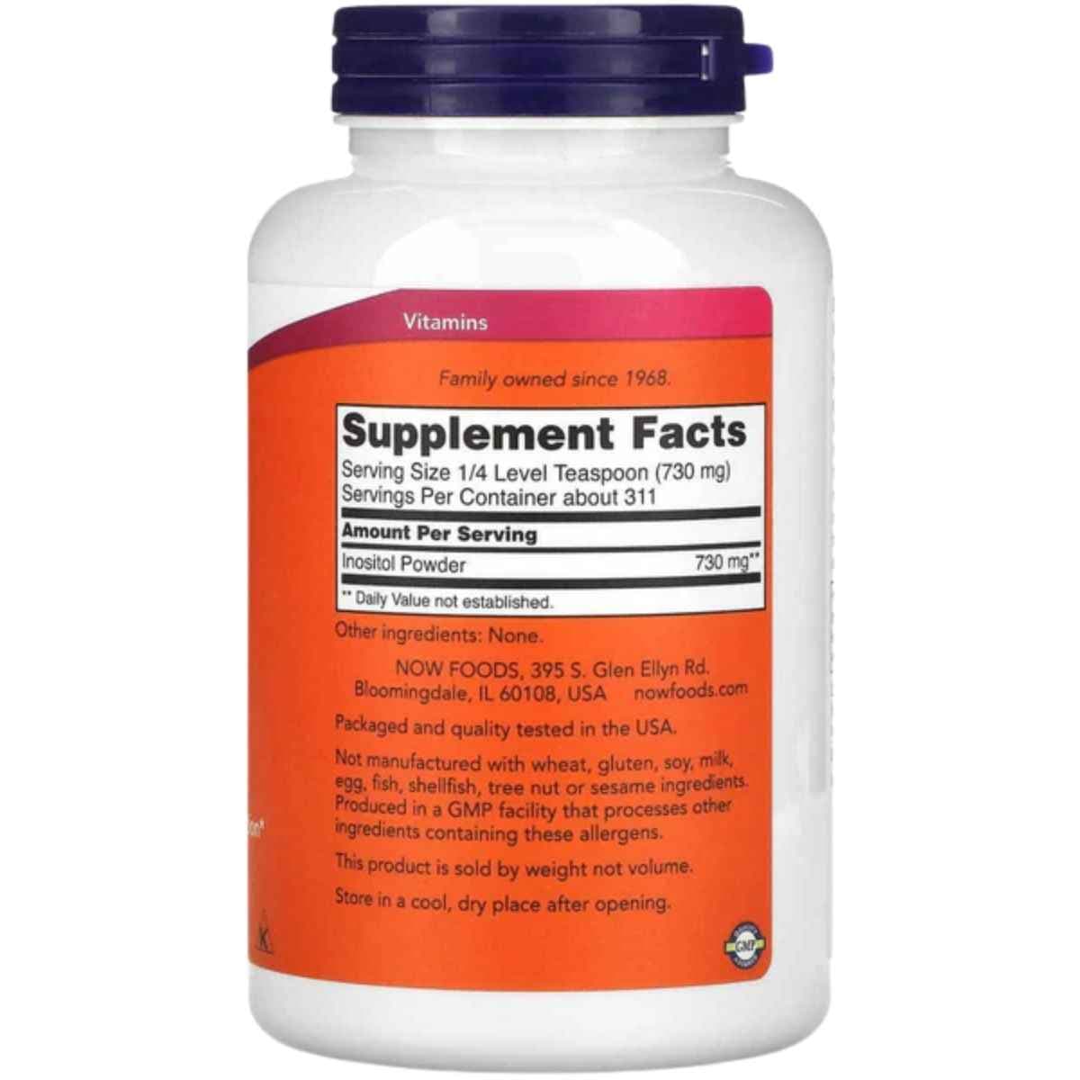 Tabla nutricional del suplemento NOW Foods Inositol Polvo 730 mg 227 g