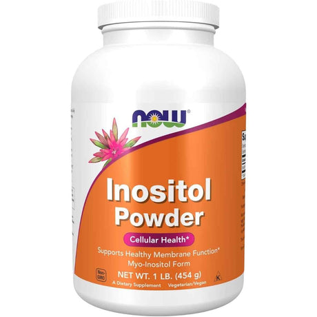 Frasco de suplemento NOW Foods Inositol Polvo 730 mg 454 g