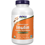 Frasco de suplemento NOW Foods Inulina Orgánica en polvo presentación de 454 g (1 lb)