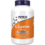 Frasco de suplemento NOW Foods L-Lisina 500 mg 250 tabletas