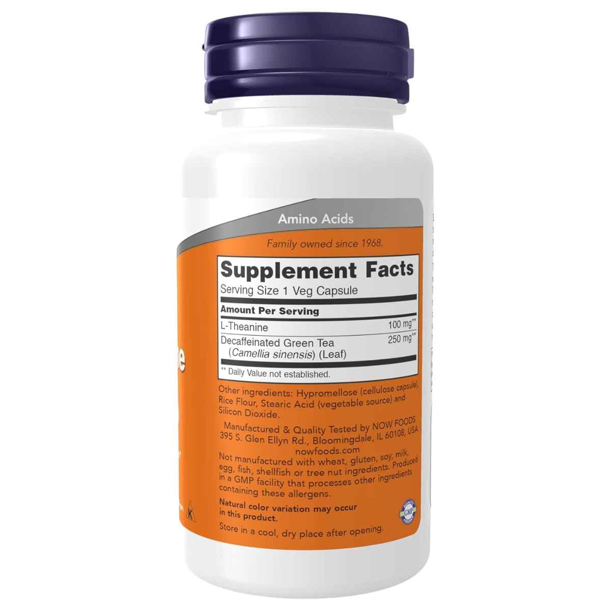 Tabla nutricional del suplemento Now Foods L-Teanina 100 mg 90 cápsulas