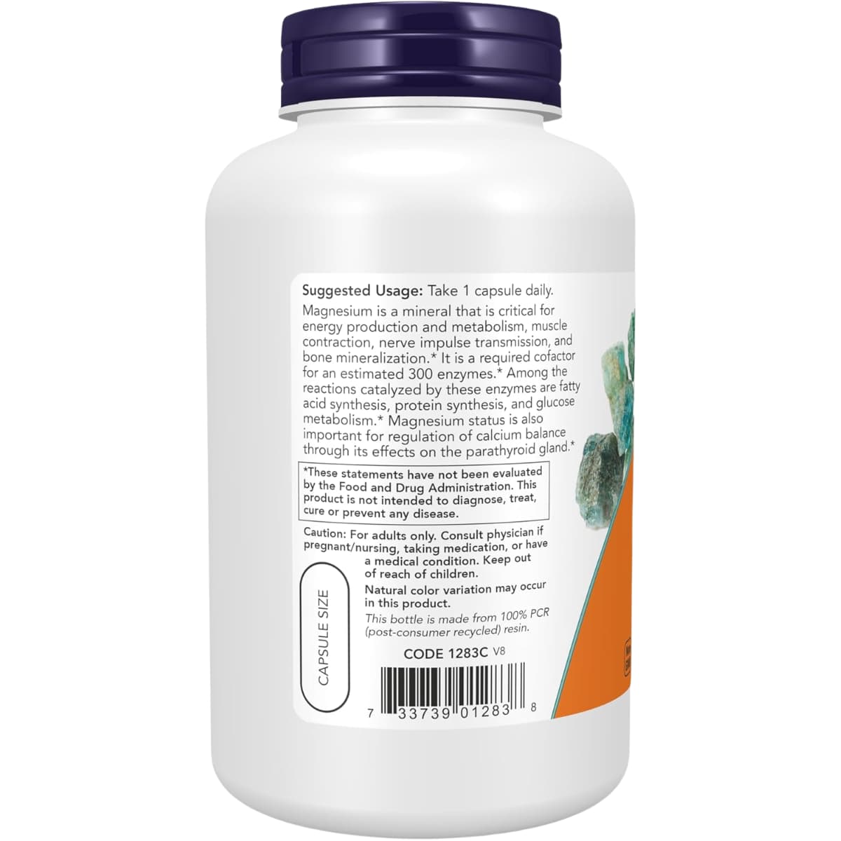 Etiqueta posterior de Now Foods magnesio 400 mg, 180 cápsulas vegetales