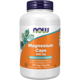 Frasco frontal de Now Foods magnesio 400 mg, 180 cápsulas vegetales