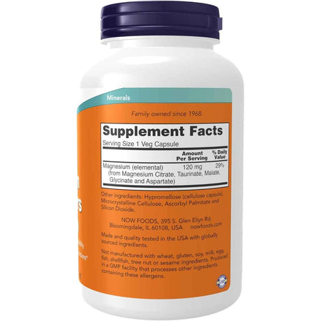 Información del suplemento de Now Foods Magnesium Transporters con magnesio y otros ingredientes