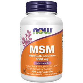 Frasco de suplemento Now Foods MSM 120 cápsulas vegetales