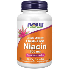 Frasco de suplemento Now Foods Niacina Flush-Free 90 cápsulas vegetales