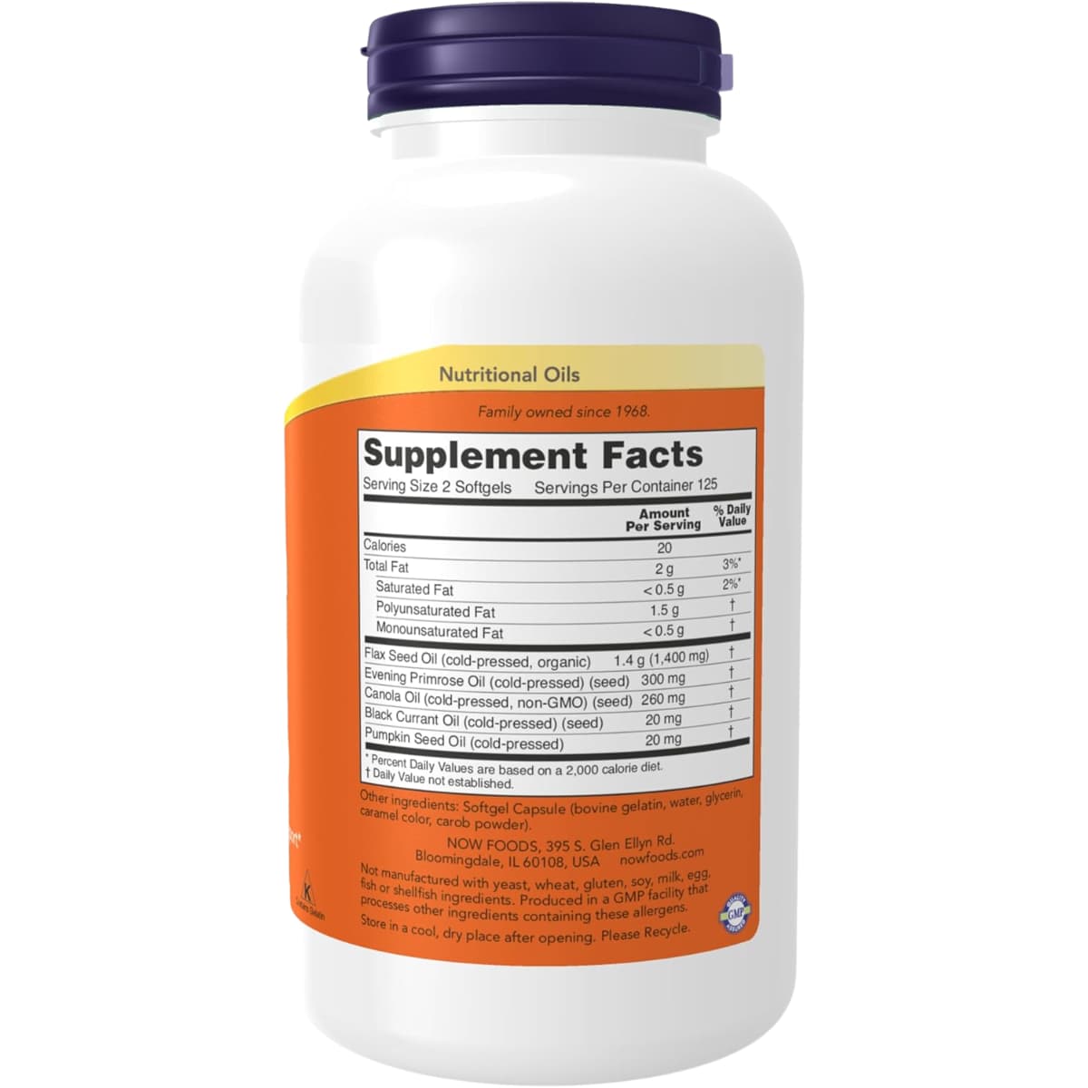 Tabla nutricional del suplemento Now Foods Omega 3-6-9 1000 mg 250 cápsulas blandas