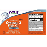 Información nutricional de NOW Foods Omega-3 aceite de pescado líquido sabor limón de 500 ml.