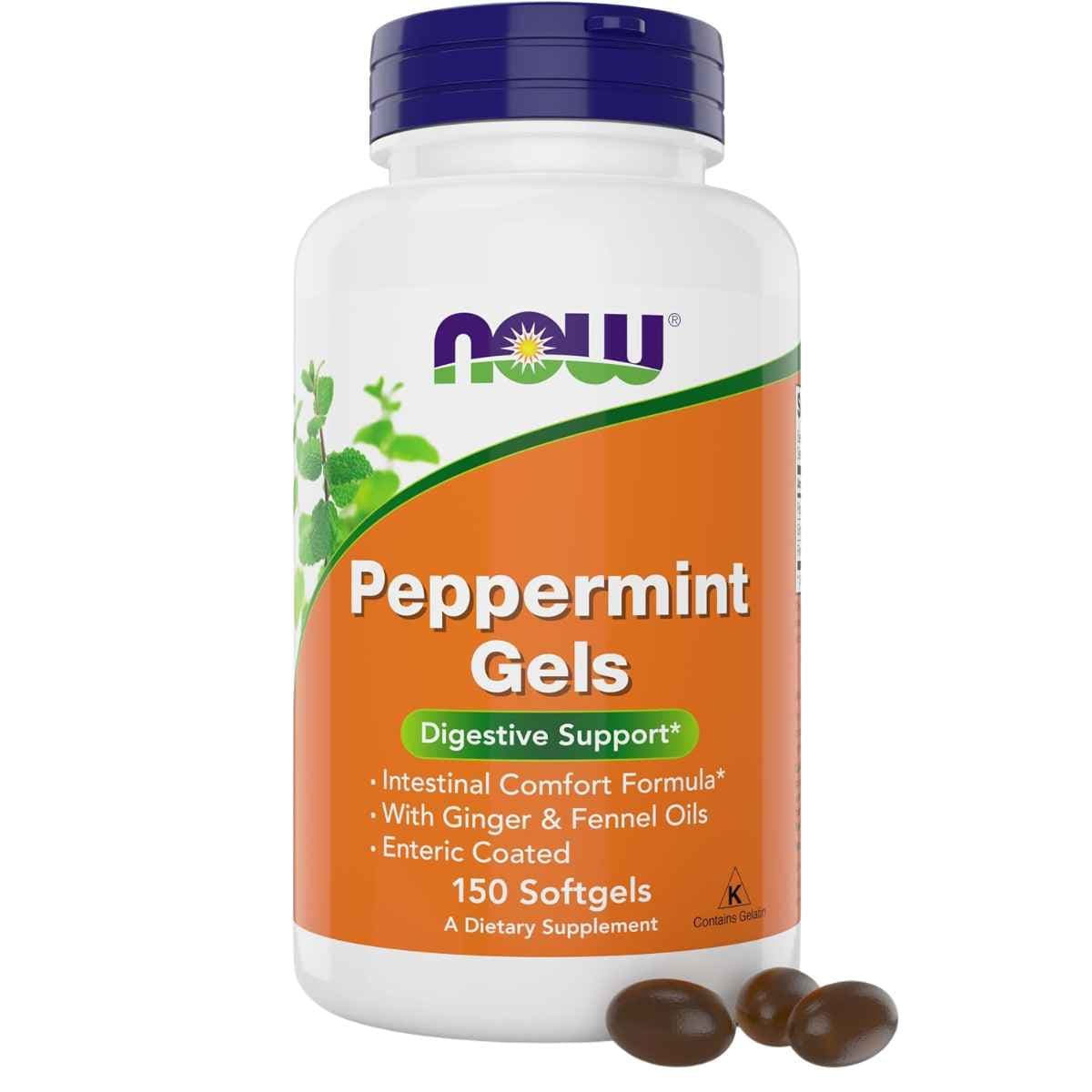 NOW Foods Peppermint Gels aceite de menta 150 cápsulas blandas frontal