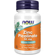 Frasco frontal de NOW Foods Picolinato de Zinc 50 mg, presentación de 30 cápsulas veganas.
