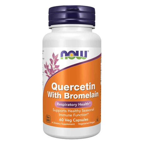 Frasco de Now Foods Quercetina con Bromelina, 60 cápsulas vegetales, apoyo al bienestar estacional.