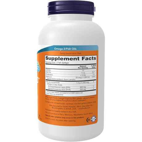 Tabla nutricional del suplemento NOW Foods Ultra Omega 3-D 180 cápsulas blandas