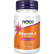 Frasco de suplemento NOW Foods Vitamina A 7500 mcg 100 cápsulas blandas