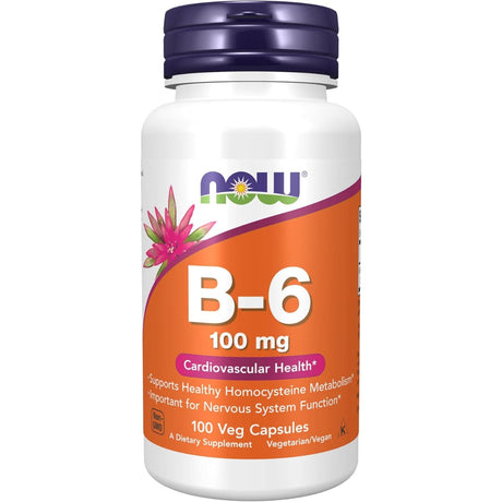 Frasco de suplemento NOW Foods Vitamina B-6 100 mg 100 cápsulas