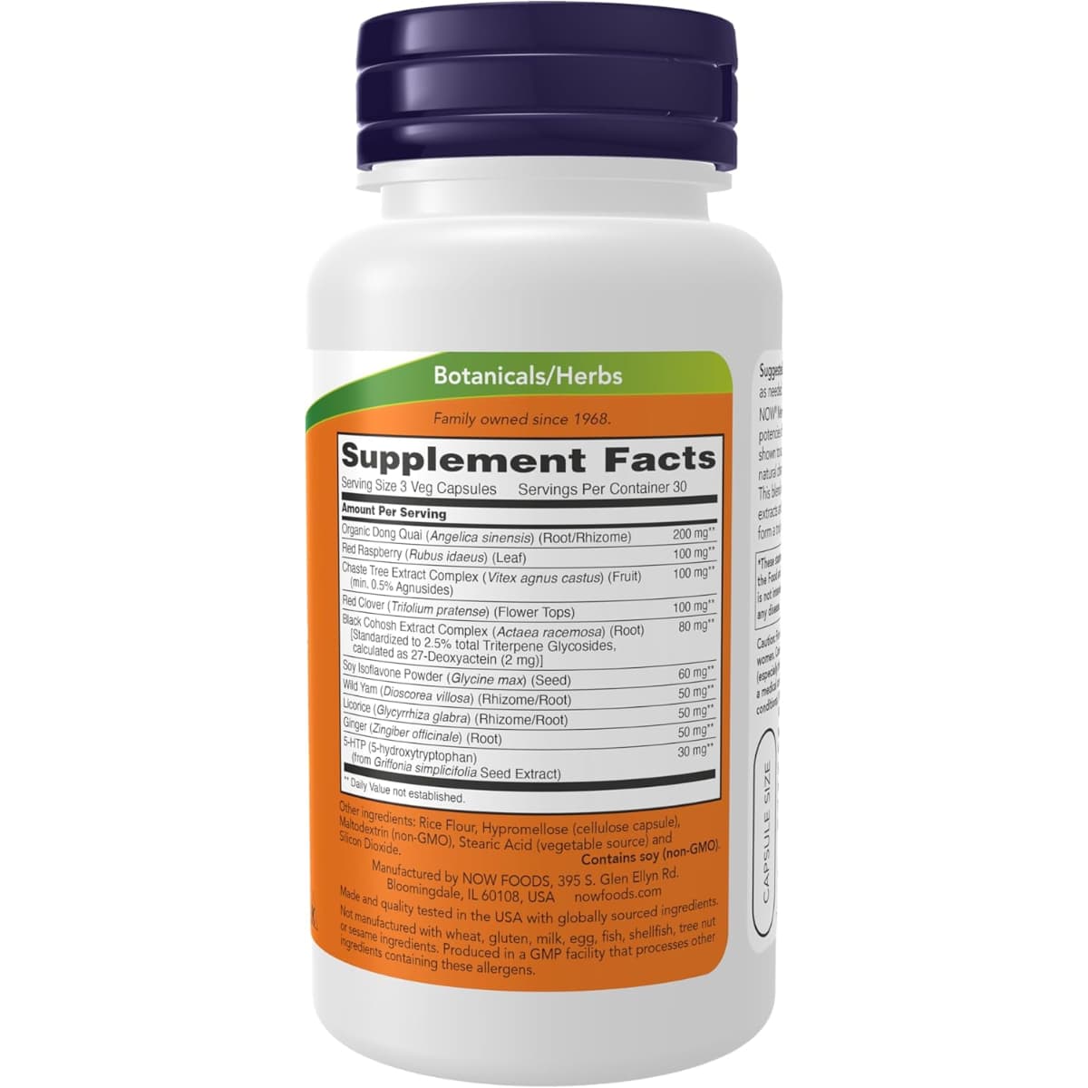 Tabla nutricional del suplemento NOW Menopause Support 90 Cápsulas Vegetales