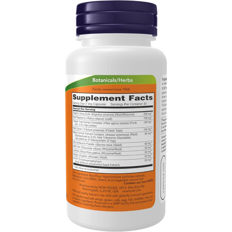 Tabla nutricional del suplemento NOW Menopause Support 90 Cápsulas Vegetales