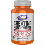 Frasco de suplemento NOW Sports Creatina Monohidrato 750 mg 120 cápsulas