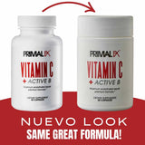 Nueva presentación de PrimalFX Vitamina C + Activo B 850 mg - Diseño renovado con 60 cápsulas para energía e inmunidad.