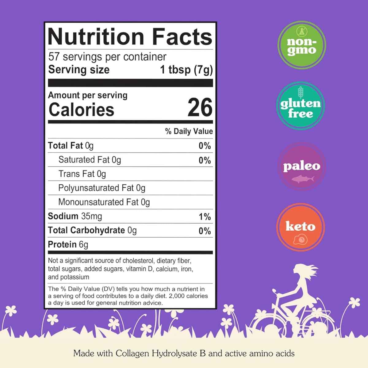 tabla nutricional del suplemento NuNaturals Péptidos de Colágeno Hidrolizado Tipos I & III Sin Sabor 14 oz