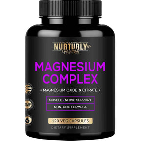 Frasco de suplemento Nurturly Nutrition Complejo de Magnesio 120 cápsulas