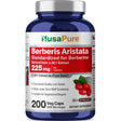 Frasco frontal de NusaPure Berberina 225 mg, presentación de 200 cápsulas vegetales